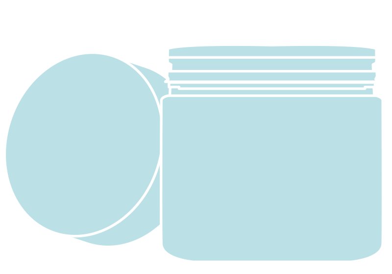 Ein offenes, zylindrisches Gefäß mit abgenommenem Deckel. Beide sind in blauer Umrisszeichnung dargestellt. Das Gefäß zeigt keine weiteren Details oder Beschriftungen.